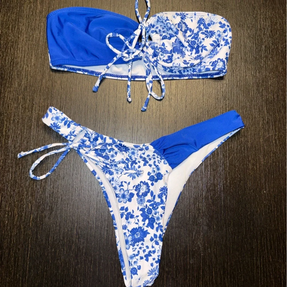 Blue Floral Girls' Two-Piece Swim Set